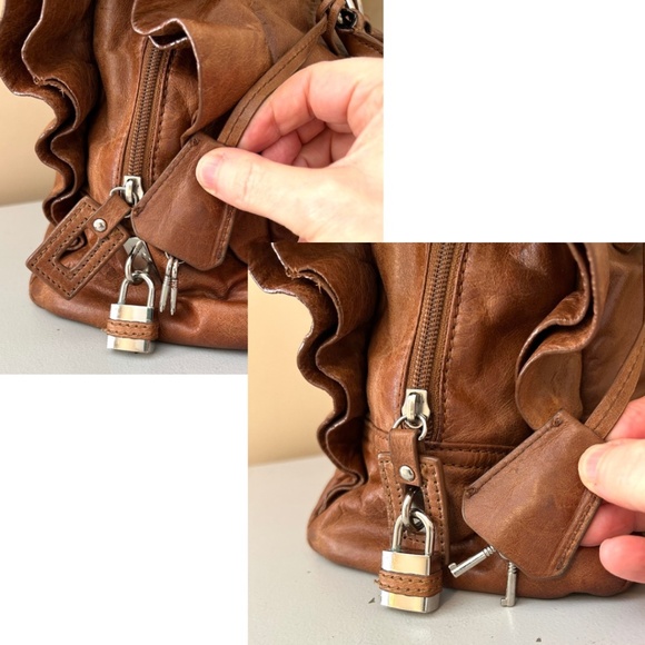 Rare High Fashion Vintage Leather Handbag with Ruffle Details - Picture 11 of 15